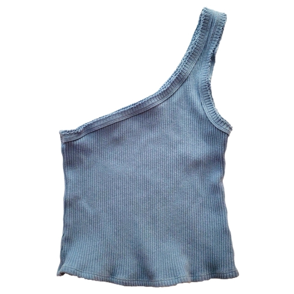 URBAN OUTFITTERS One Shoulder Ribbed Cropped Tank Top Summer Blue Size M EUC - Picture 4 of 13